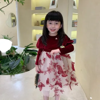

Girl's Long-Sleeved Dress 2020 Autumn New Small Baby Girl Fashion Mesh Embroidered Princess Dress Toddler Girls Christmas Dress