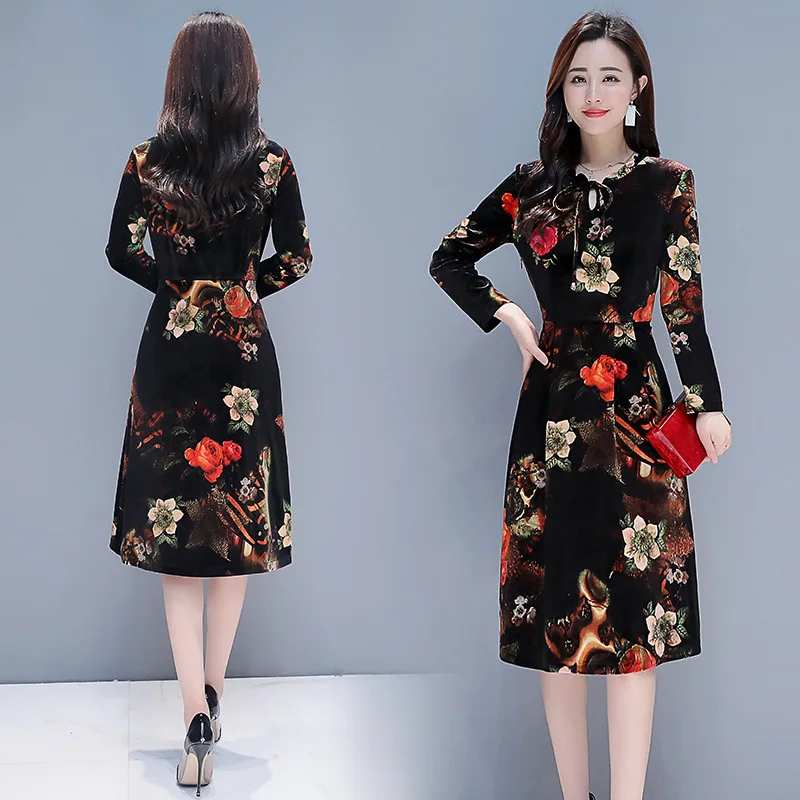 

Base Skirt 2019 Spring New Style Elegant Elegant WOMEN'S Dress Slim Fit Simple a Pendulum Retro Floral Printed Dress