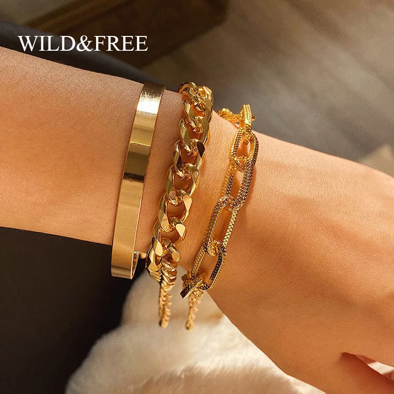 Wild &amp Free нержавеющая сталь панцирного плетения кубинский Толстая Браслеты