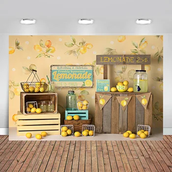 

Fresh Squeezed Fruits Theme Backdrop Lemon with Wooden Boxes Decoration Backdrop for Newborn Photoshoot Props Banners