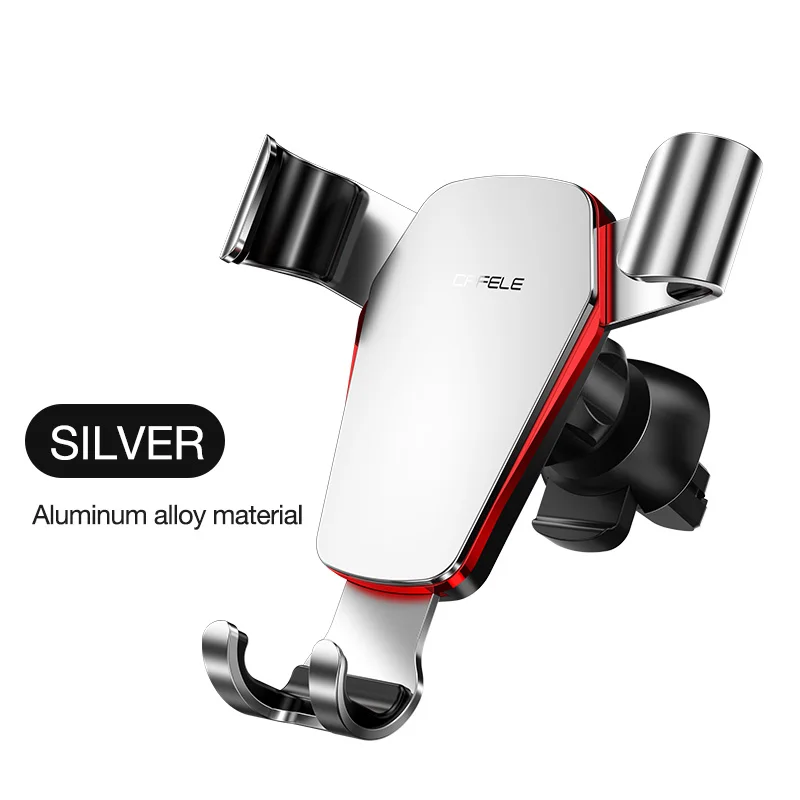 Cafele Car Phone Direct Ventilation Hole Gravity Metal Bracket used for Huawei Samsung 360 Degree Rotary Snap Phone Holder - Цвет: silver