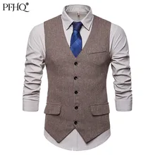 PFHQ 2021 Autumn And Winter New Solid Color Men's Fashion Herringbone Single-breasted V-neck Pocket Decorative Suit Vest 21E150