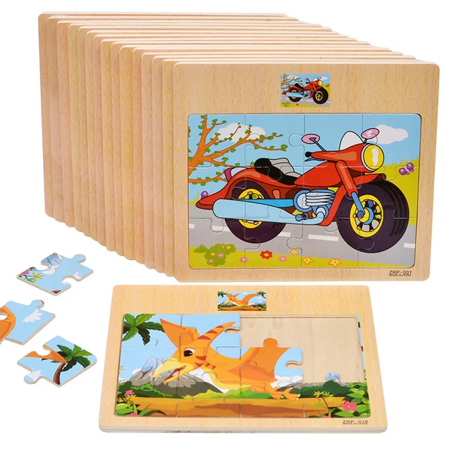 Montessori Toys Educational 3D Wooden Puzzle Early Learning Cartoon Animal Traffic Puzzle Kids Math Jigsaw Toys for Children 1