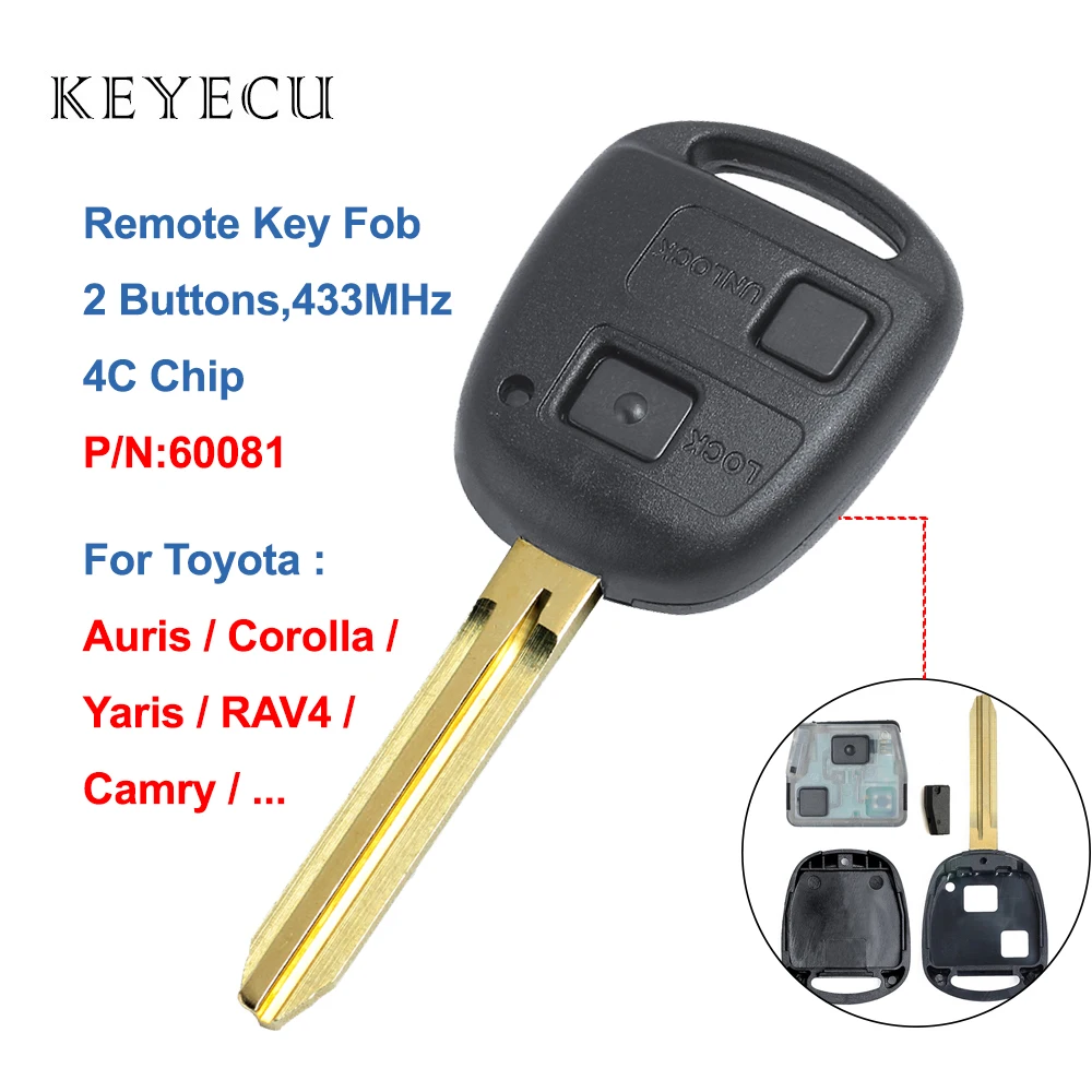 Дистанционный ключ-брелок от машины Keyecu 433 МГц 4C для Toyota Auris Corolla high Lander Yaris RAV4 Land