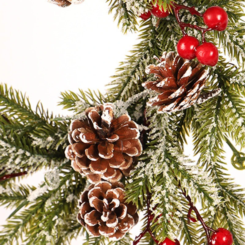 

Christmas Pine Cone White Rustic Hoop Wreath Decoration Hanging Door Wall Flocking+Simulation Pine Cone For Home Diy Decor