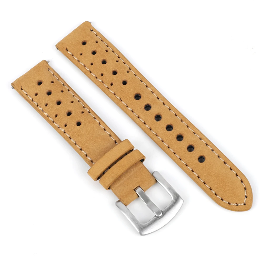 Premium Retro Handmade Leather Watch Strap - Khaki Brown Porous Wristband Belt