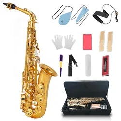 High Quality Woodwind Instrument  Ammoon Eb Alto Saxophone Brass Lacquered Gold E Flat Sax 82Z Key Type with Accessories