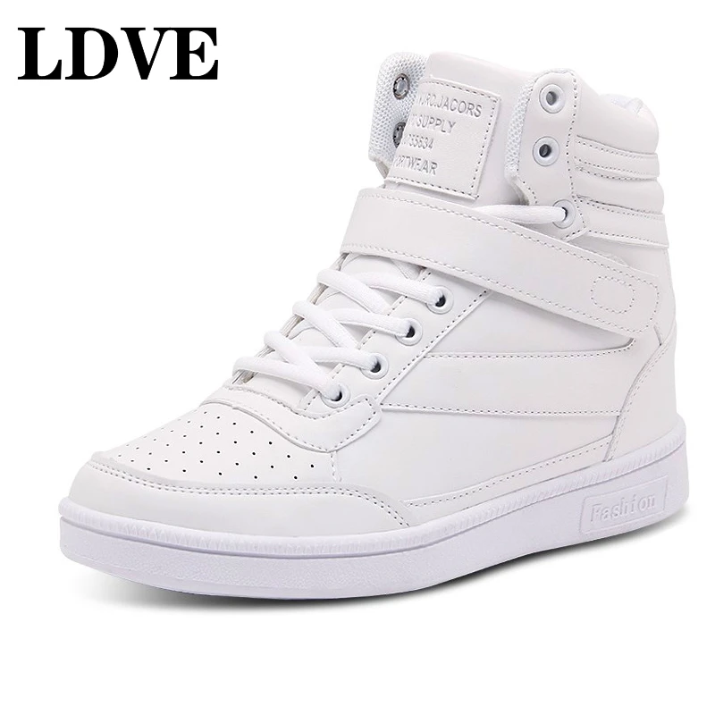 

2019 Women Casual Shoes Espadrilles Platform Hidden Increasing Sneakers Pu Leather Shoes Woman High Top White Shoes