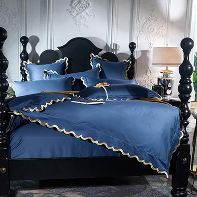 100%Cotton Lace Bedding Set King size Queen bed/Fitted sheet Duvet cover Bedding sets Red Blue Pink - Цвет: color5