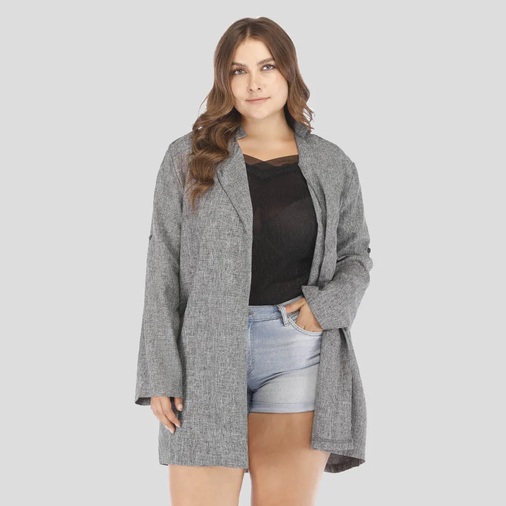 

New Fashion Oversized Jacket Long Sleeve Turn Down Collar Grey Casual Women Coat Autumn Winter Ladies Streetwear Casaco Feminino