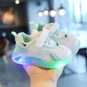 

Child Sport Shoes Autumn Luminous Fashion Breathable Kids Boys Net Shoes Girls Anti-Slippery Sneakers With Light Running Shoes