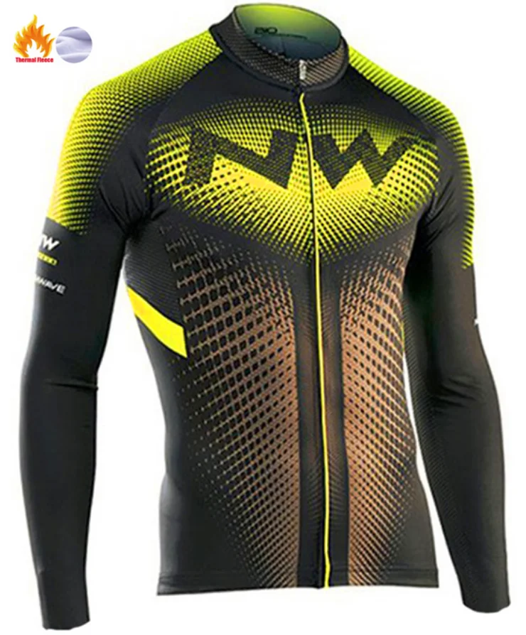 Northwave Winter thermal fleece Cycling Clothes NW men's Jersey suit outdoor riding bike MTB clothing warm Bib Pants set - Color: Winter Jersey