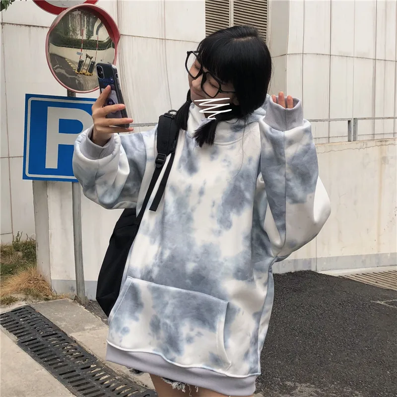 Tie Dye граффити контрастный принт с капюшоном карман Толстовка Пуловер толстовки для женщин мужчин Уличная плюс негабаритных Harajuku Топ Корея
