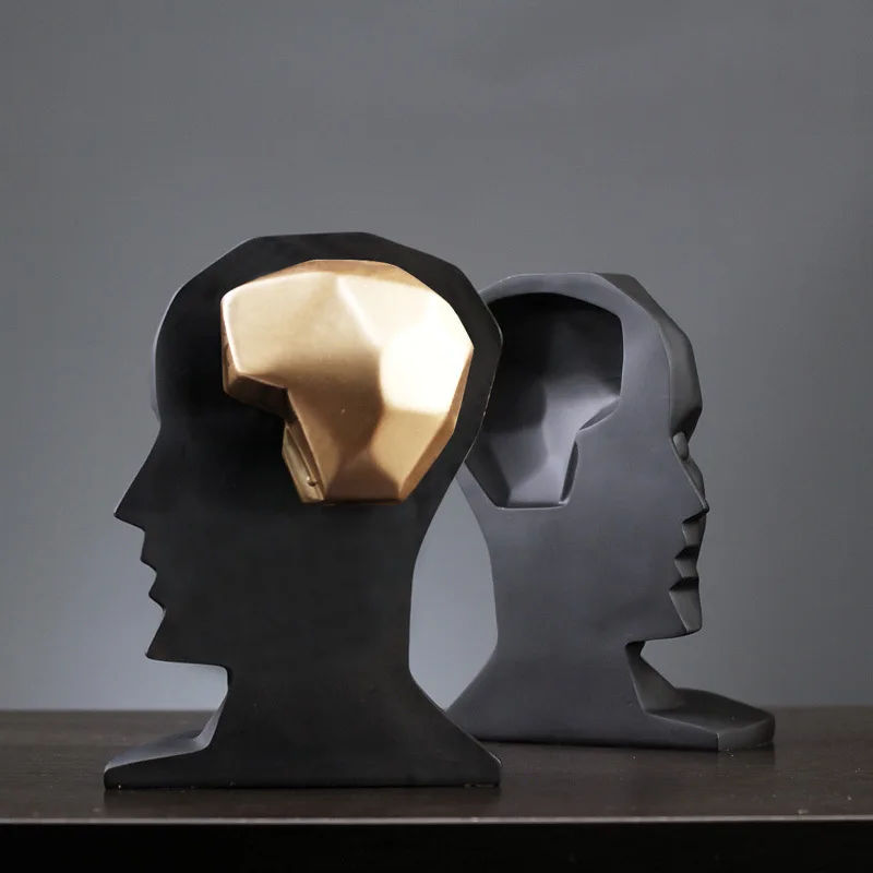 Creative Brain Hole Wide Open Statues Sculptures Resin Decor Crafts Gifts Figurines Desktop Home Decoration Accessories Modern 4