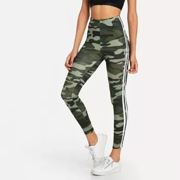 

Fashion High Waist Seamless Leggings Women Push Up Fitness Workout Legging Camouflage Splice Striped Stretch Skinny Pants Female