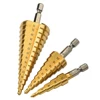 3pc Hss step drill bit set cone hole cutter Taper metric 4 - 12 / 20 / 32mm Step Cone Cutt Woodworking Wood Metal Drill Bit Set ► Photo 3/6