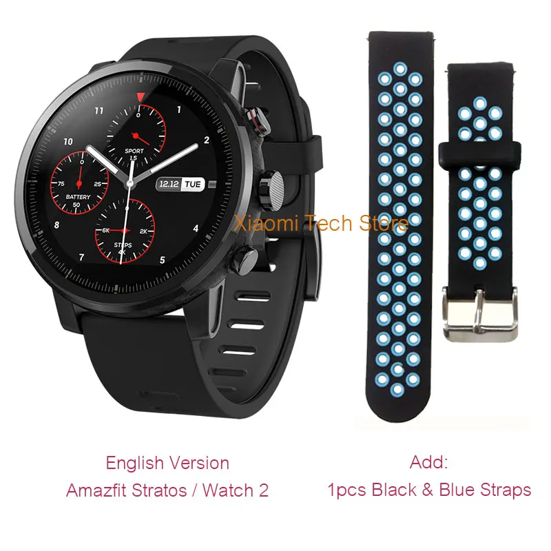 Version.2-BlackBlue Xiaomi Huami Amazfit умные часы Stratos 2 Английская версия gps PPG монитор сердечного ритма 5ATM водонепроницаемые спортивные мужские умные часы - Цвет: Version.2-BlackBlue
