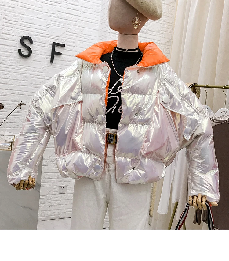New Bright Bat Sleeve Loose Cotton-padded Jacket Coat Women Winter Thickened Coats Girls Warm Short Bread Jackets Oversize Femme