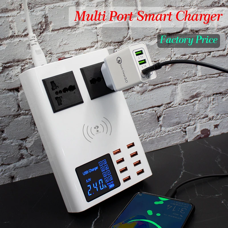 - 8 Ports QI Wireless Fast Charger Quick Charge Station Led Display Mobile Phone Wall Usb Charger For Iphone 6 7 8 7plus X Xiaomi