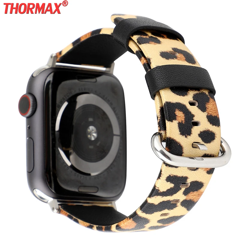 Ремешок кожаный для Apple Watch Band 44 мм 42 40 38 модный мужской/женский леопардовый