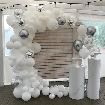 

112Pcs Diy Balloon Garland Arch White Metallic Silver Foil Star Balloons Strip Chain For Birthday Wedding Decoration Backdrop