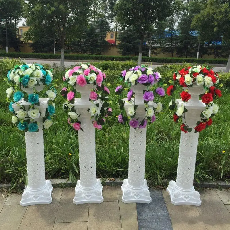 

89CM Height white Plastic Roman Column with Decorative flower and flower pot for Wedding Mall Opened Props