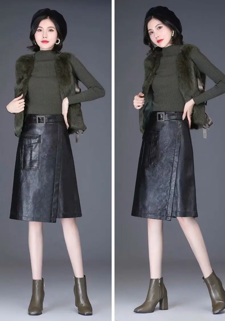 black skirt 2021 Fashion Women Short Skirt 100% Natural Sheepskin Genuine Leather with Belt Female Real Slim Hip Skirt Plus Size 4XL Y303 floral skirt