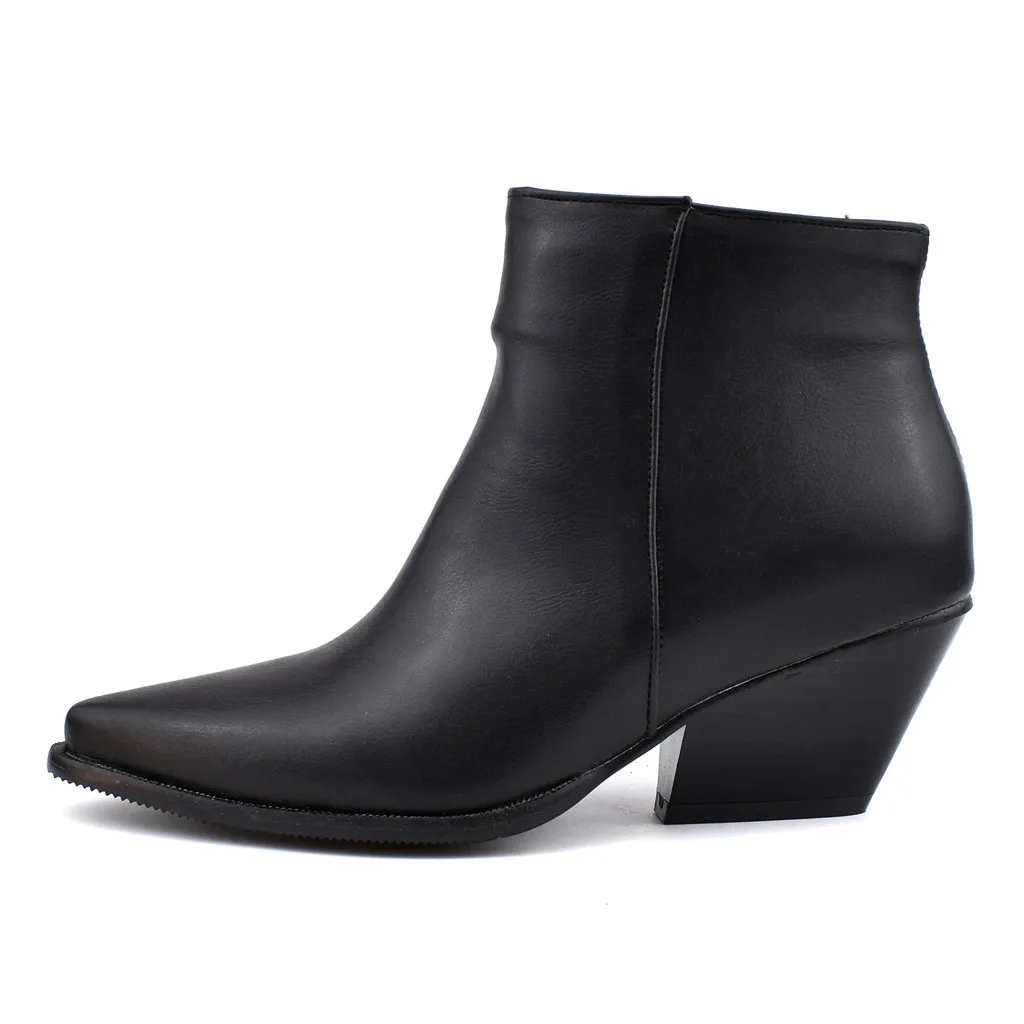 SAGACE New Women Plain Ankle Boots Ladies Casual Large Size Mid Heel Zip Heels Booties Size 35-43
