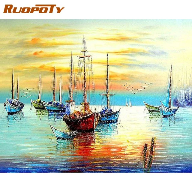 Paintings Paint Abstract Numbers  Painting Number Adults Boats - Diy Paint  Numbers - Aliexpress