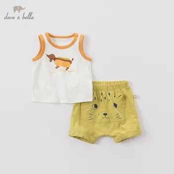 

DBW14106 dave bella summer baby boys fashion cartoon print clothing sets kids handsome sleeveless sets children 2 pcs suit