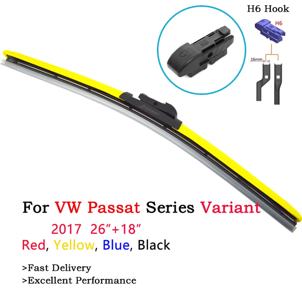 

2Pcs Color Boneless Windscreen Wiper Blade For Volkswagen VW Passat Variant Vehicle 2017 Red Blue Yellow Winter Wipers 26" & 18"