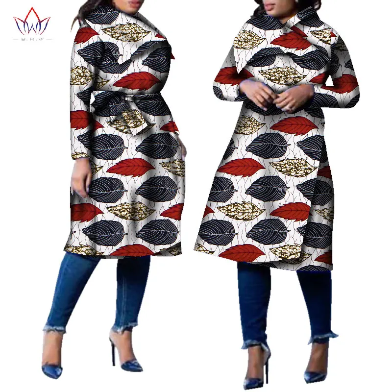 Африканское пальто традиционная модная женская верхняя одежда размера плюс Африканский Базен Riche Дашики отложной воротник тренчкот WY2261