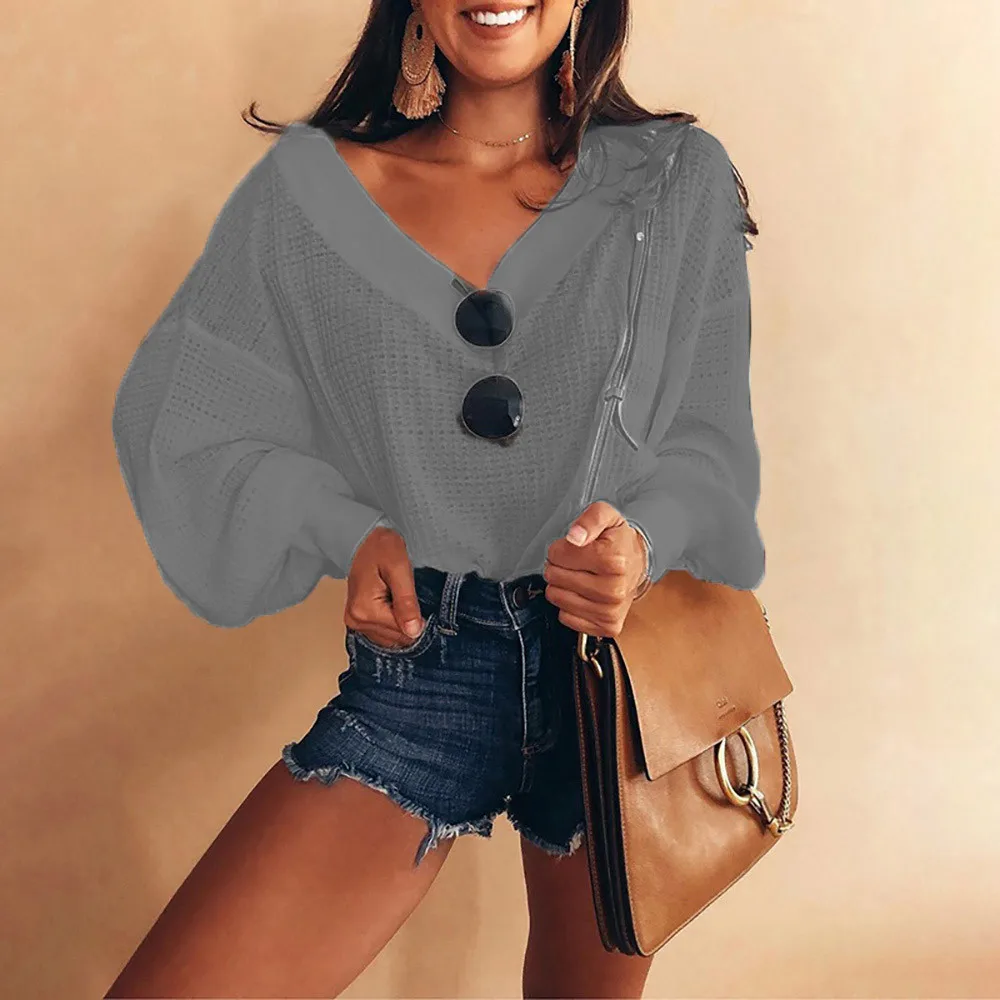 Amolapha Woman Lantern Sleeve Knit Blouse V-Neck Long Sleeve Solid Jumpers Sweaters for Women 1.7 Amolapha Woman Lantern Sleeve Knit Blouse V-Neck Long Sleeve Solid Jumpers Sweaters for Women 1.7