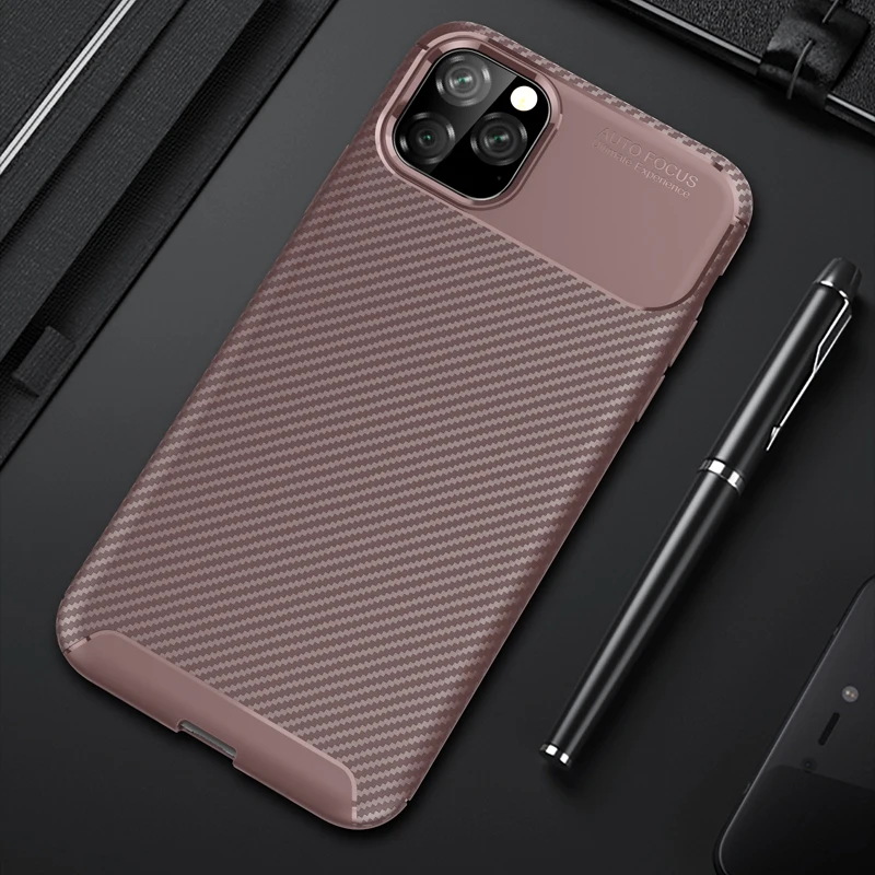 Brown KEYSION чехол для телефона для iPhone 11 11 Pro Max текстура из углеродного волокна мягкая силиконовая Противоударная задняя крышка для iPhone 11 Pro 11Pro Max - Цвет: Brown