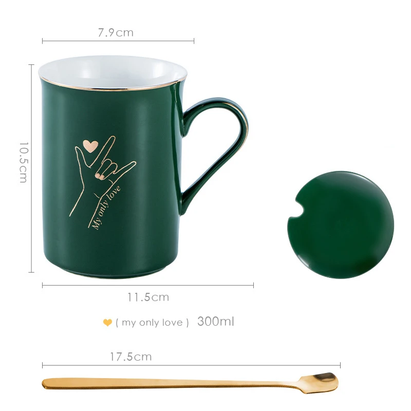 with lid spoon Цветные глянцевые золотые обода керамическая кружка с Ложка Крышка, Офисная чашка для кофе и молока скандинавские маленькие свежие руки керамическая чашка посуда для напитков подарок - Цвет: with lid spoon