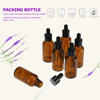 

6pcs 30ml Tawny Essential Oil Bottles Glass Dropper Bottle Jars Round Head Essential Oil Jars With Pipette