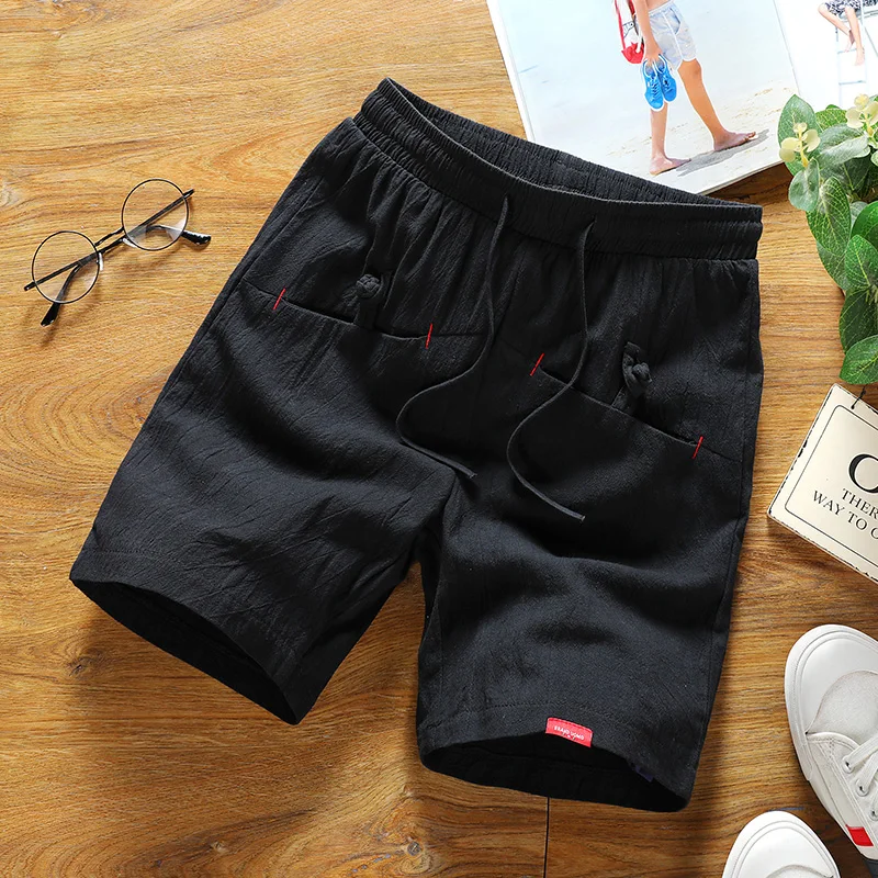 Cheap 2019 Sinicism Summer casual Shorts Men Linen Cotton solid loose man Drawstring soft Comfortable Flax shorts plus size S-5XL