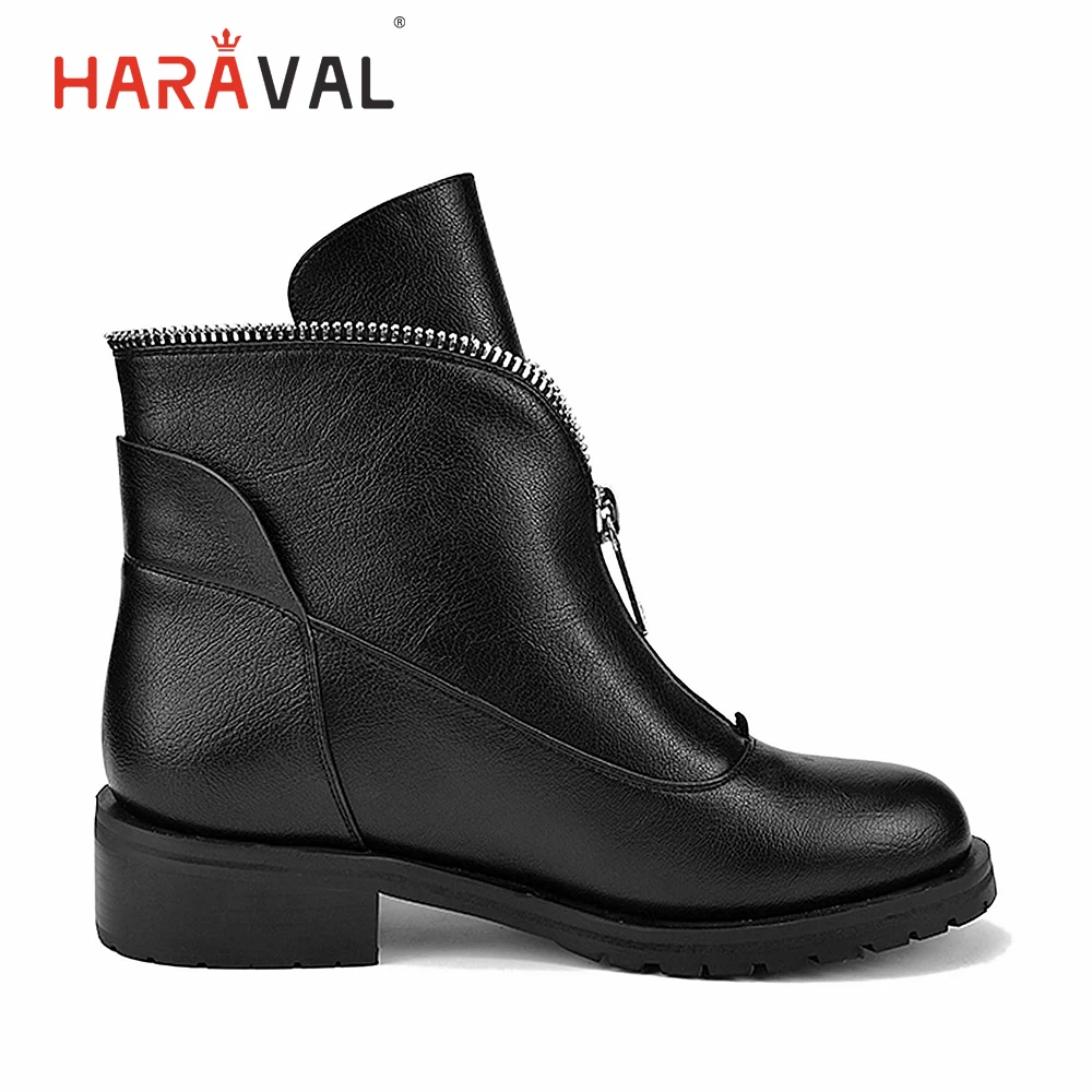 HARAVAL/Новые Модные женские зимние ботильоны; Роскошная обувь на толстом каблуке с круглым носком; классические модные однотонные ботинки на молнии; B202