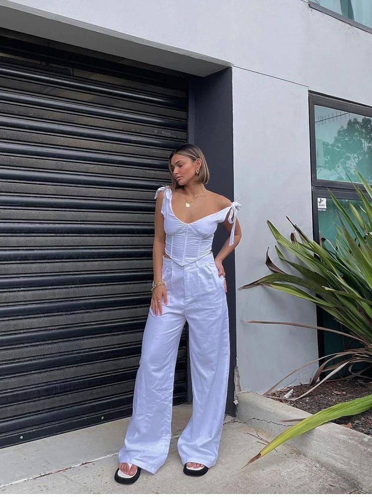 NewAsia Corset Top Sexy Boning 2 Layers Lace up Straps V Neck Zipper Bodycon Tank Top White Fashion Camis Crop Tops Women 2021