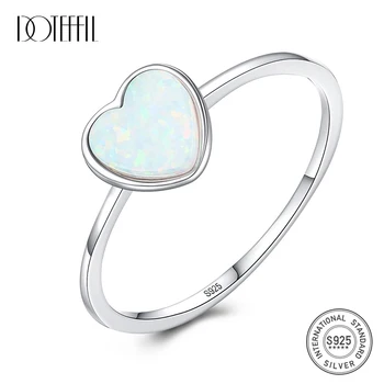

DOTEFFIL New 7mm Heart Fire Opal Rings for Women 925 Sterling Silver 3 Colors Chic Thin Circle Engagement Rings Fine Jewelry
