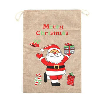 

Christmas Printed Linen Bags Santa Claus Bags Backpack Candy Apple Gift Bag Christmas Decoration Storage