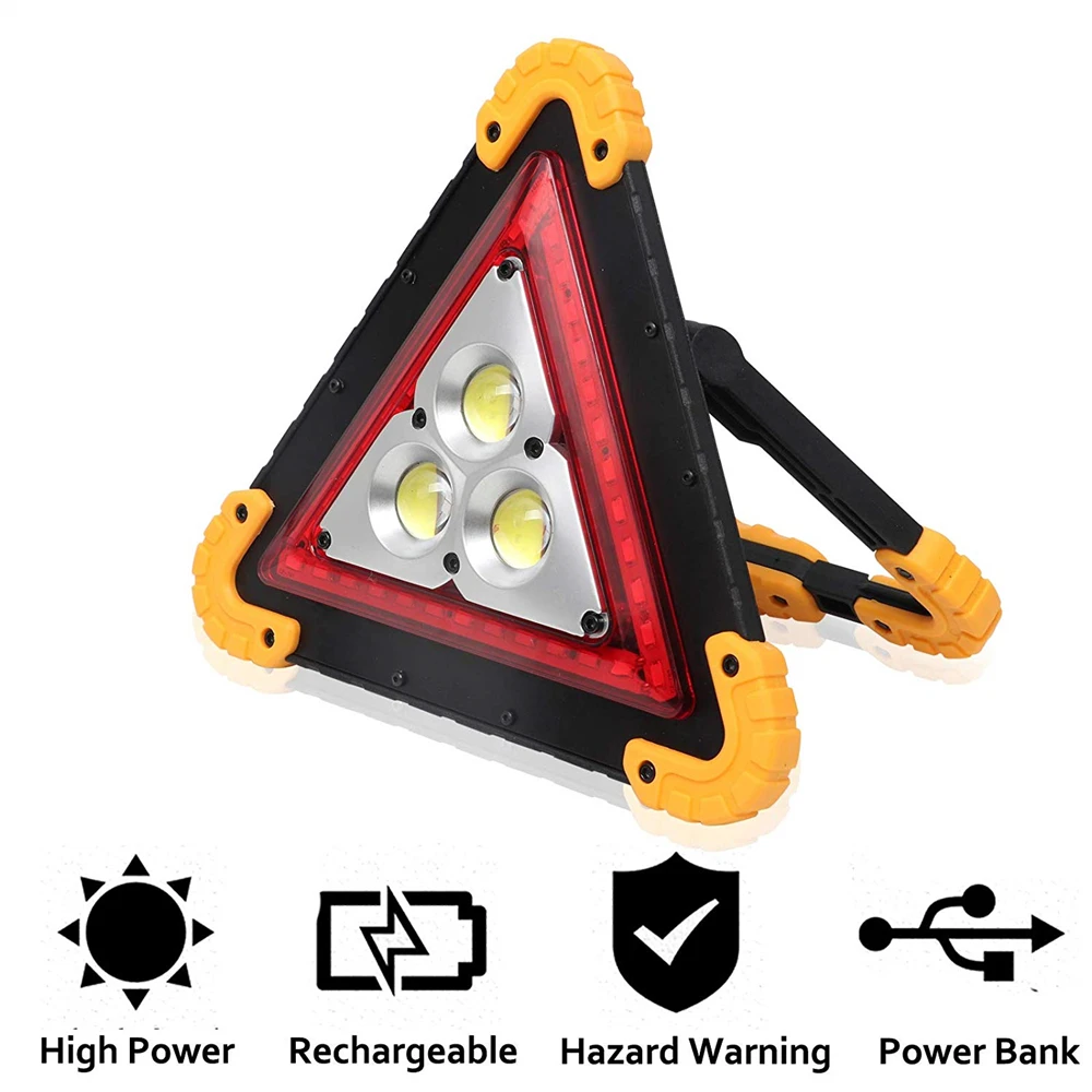 

3in1 Portable Car Triangle Warning Light Charger Roadside Brakedown LED Work Light Emergency Lamp Power Bank for Camping Hiking