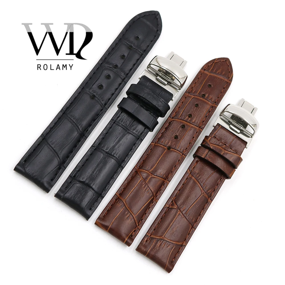 Rolamy 19 Millimetri Nero Marrone Cuoio Genuino Di Ricambio Watch Band Strap Bracciale Per Tissot Prc200 T17 T461 T014430 T014410
