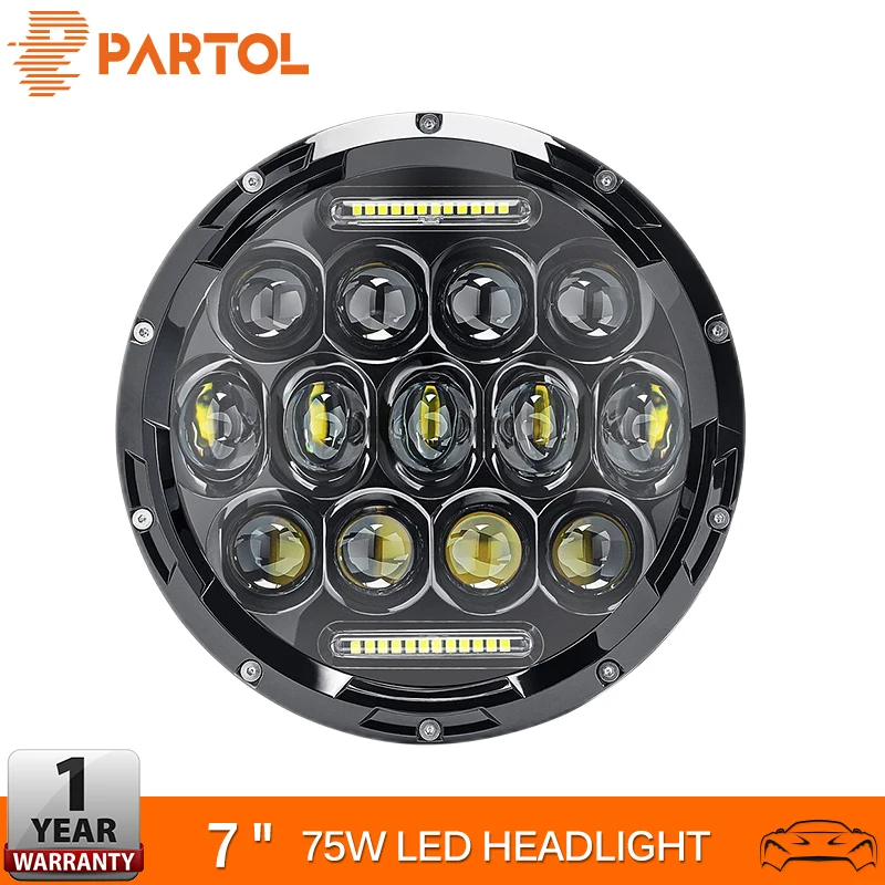 7 &quotкруглый светодиодный головной светильник лампы 75 Вт Мотоцикл проектор