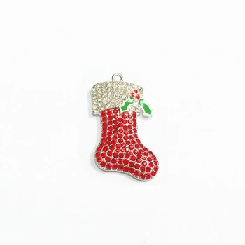 

Newest! 41MM*25MM 10pcs/lot Christmas Stocking Rhinestone Pendants For Christmas Jewelry Making