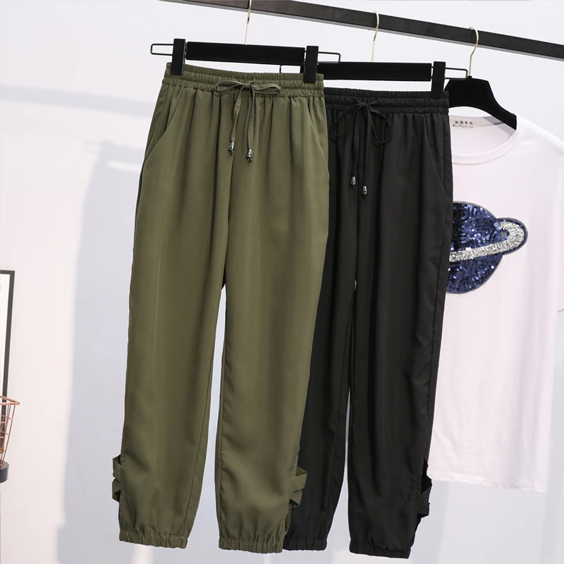 Trousers For Women High Waist Summer Plus Size Drawstring Loose Capris Calf-length Female Harem Pants Trousers For Women High Waist Summer Plus Size Drawstring Loose Capris Calf-length Female Harem Pants