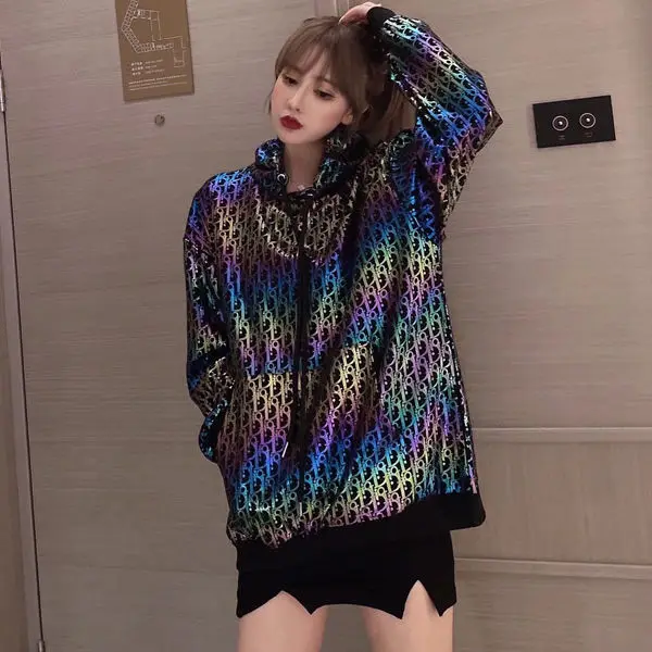 

2020 European style, early autumn, Harajuku, gradual change, color trend, floral print, Hoodie, loose long sleeve Hoodie