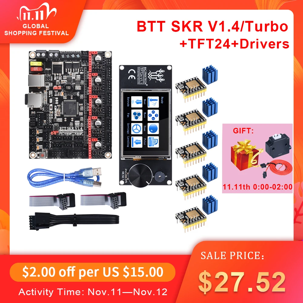 BIGTREETECH BTT SKR V1.4 SKR V1.4 Turbo Control Board TFT24 Touch Screen Upgrade SKR V1.3 TMC2209 TMC2208 Stepper Motor Driver afbeelding