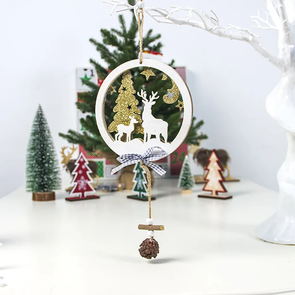 

Christmas Great Gift Wooden Ornament Hanging Pendant Fretwork Circle Bauble Christmas Tree Hanging Ornament