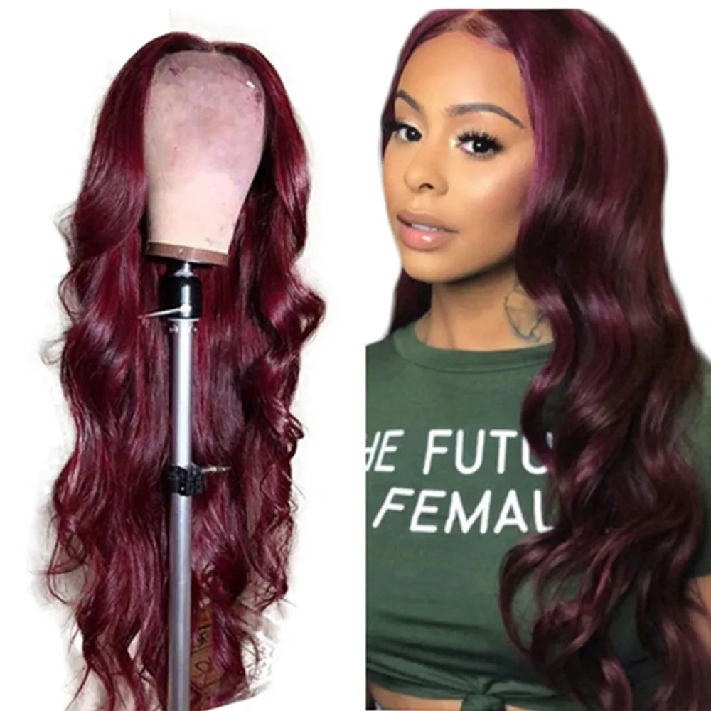 

Wine Red Natural Wave Lace Front Wigs Burgundy Red for Women Long 99J Hair Lace Wig Bleached Knots with Baby Hair